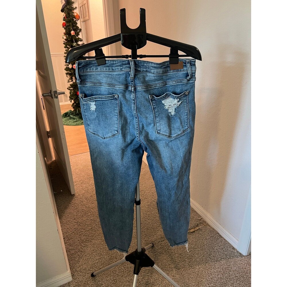 Judy Blue Denim - Distressed Gingham Patchwork High-Rise Skinny Jeans Size 14 - Picture 6 of 12